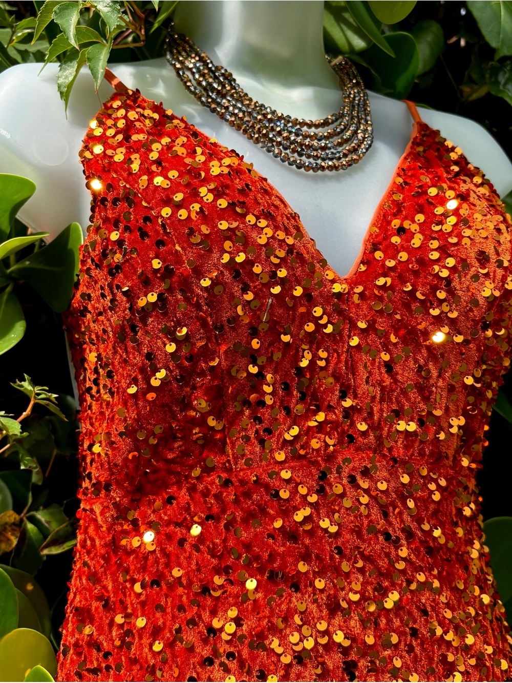 Dressalisa Orange Crushed Velvet Sequins Gown Size XS Party Maxi Dress Elegant - Picture 6 of 13